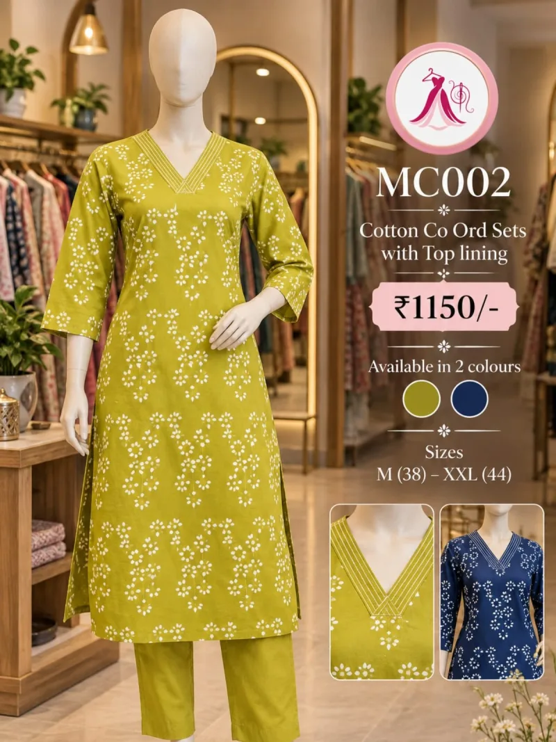 Cotton Co Ord Set with Top Lining