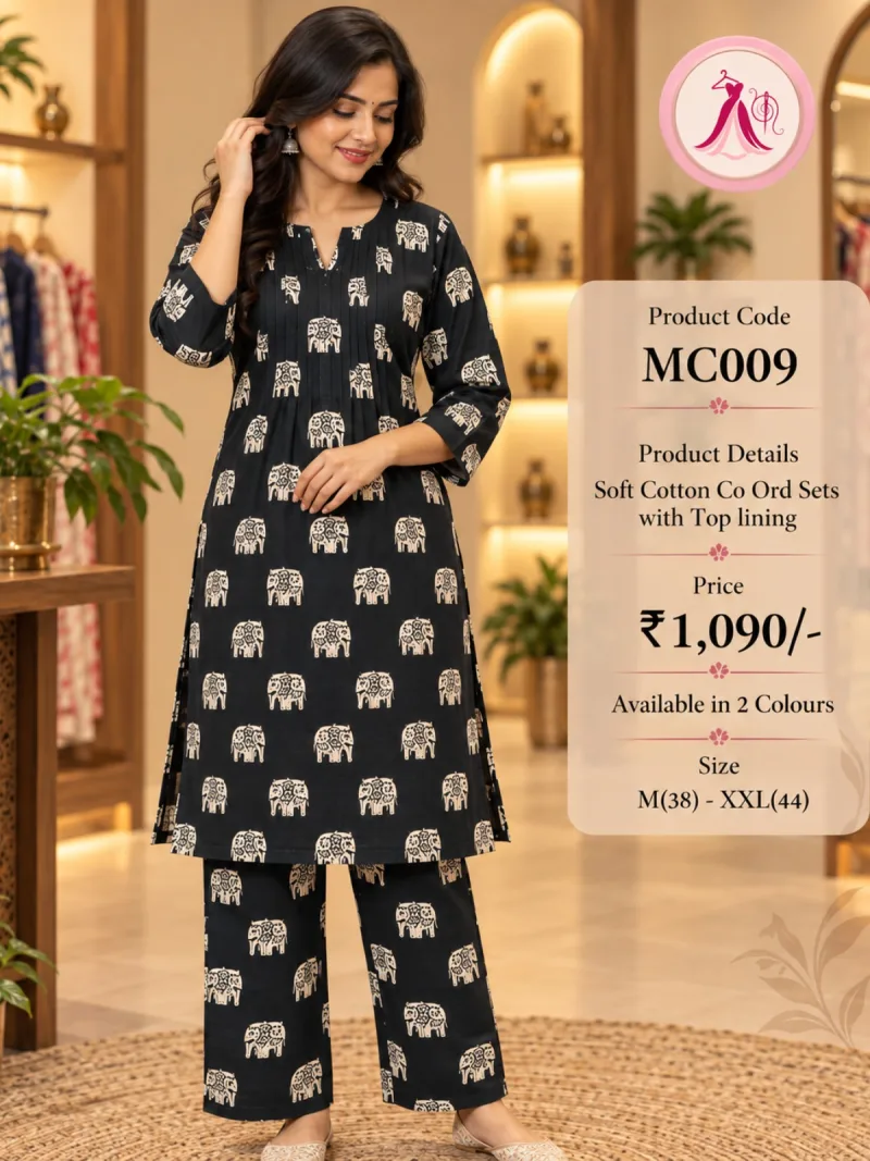 Elephant Print Cotton Co-Ord Set with Top Lining