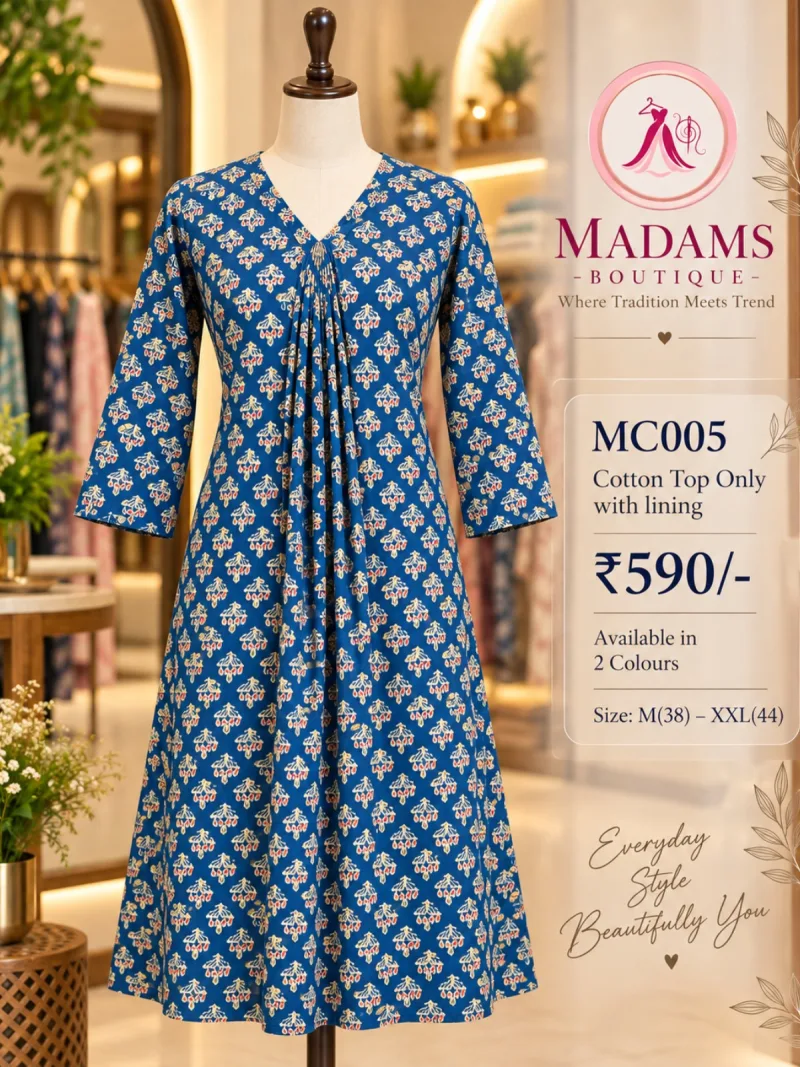 Ajrak Print Cotton Top with Lining (Top Only)