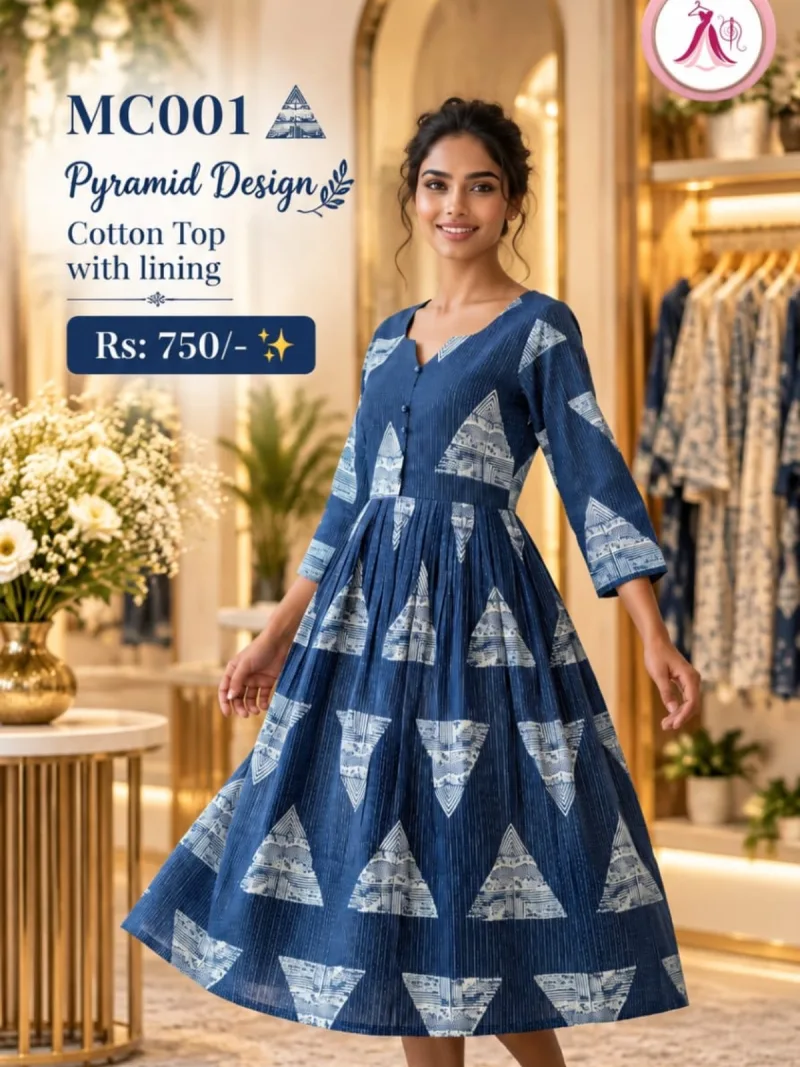 Pyramid Print Cotton Frock-Style Top