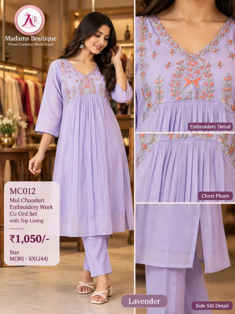 Mul Chanderi Ethnic Wear Co Ord Set with Top Lining.