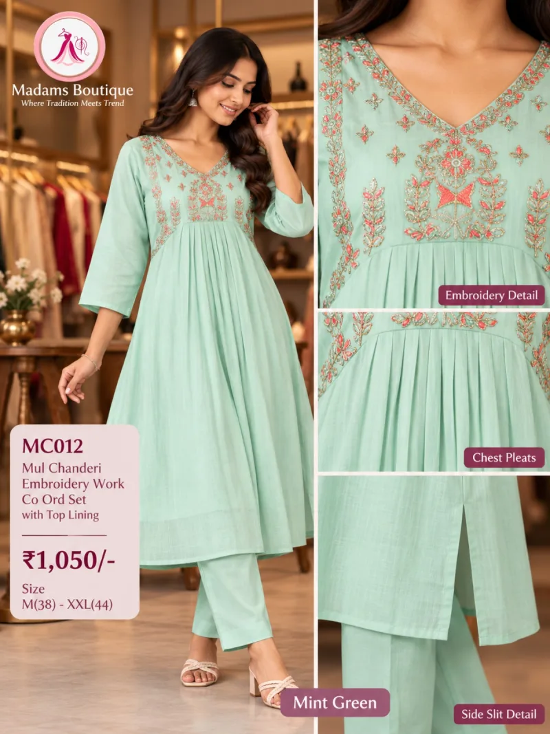 Mul Chanderi Ethnic Wear Co Ord Set with Top Lining.