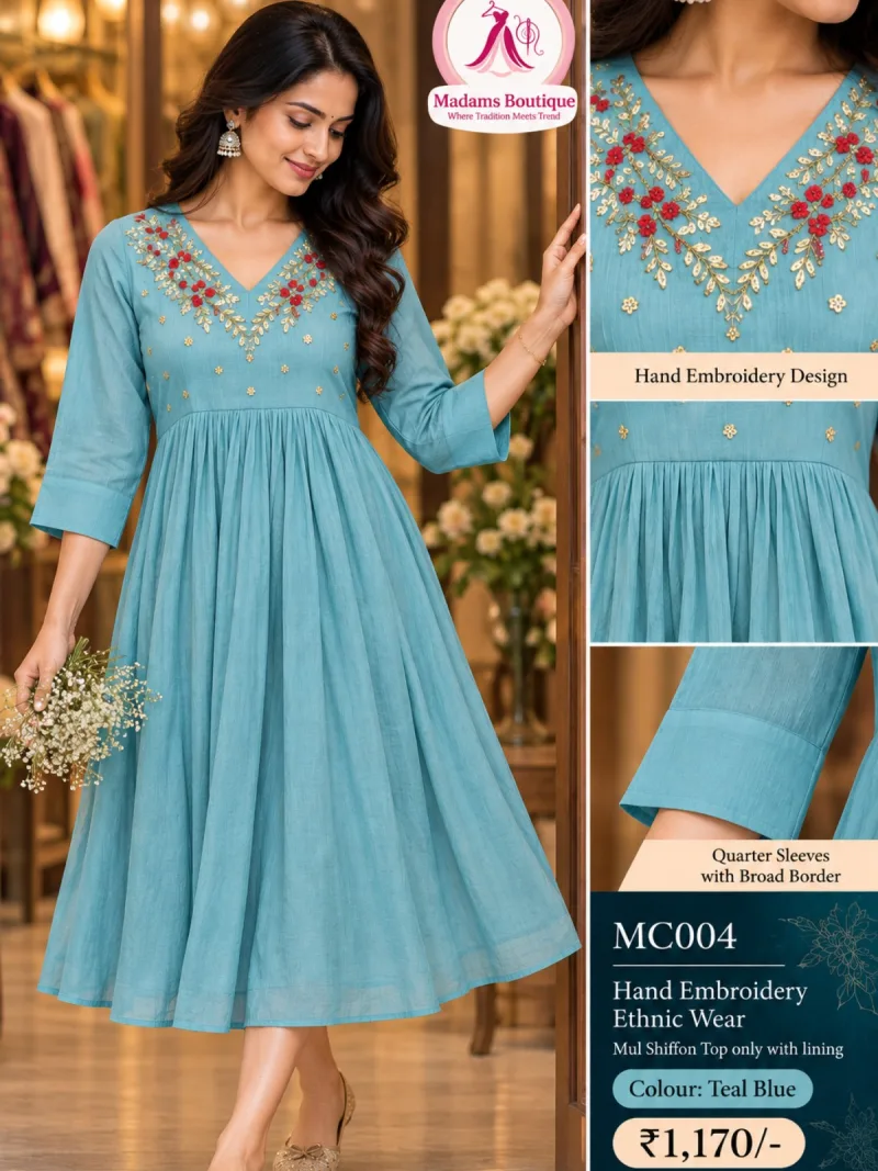Hand Embroidery design Mul Shiffon CoOrd with Top Lining
