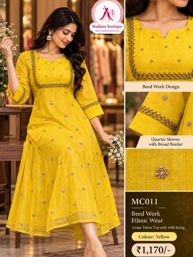Beed Work Crape Tissue Top only with lining