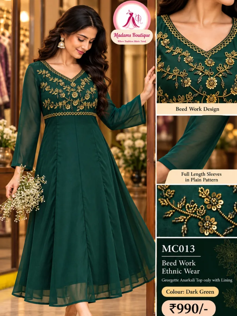 Beed Work Shiffon Anarkali Top only with lining