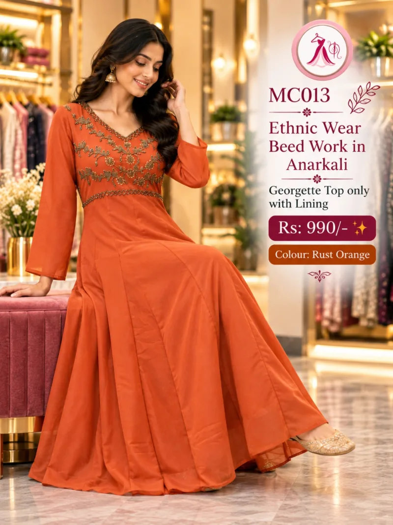 Beed Work Shiffon Anarkali Top only with lining
