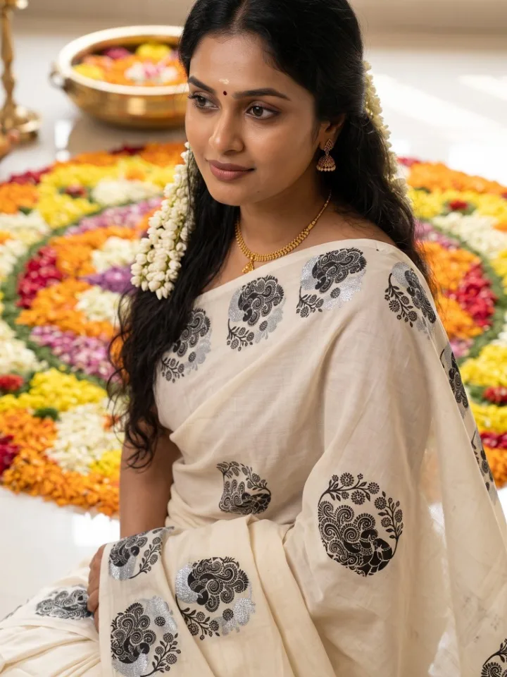 Peacock Motif Kerala Set Saree