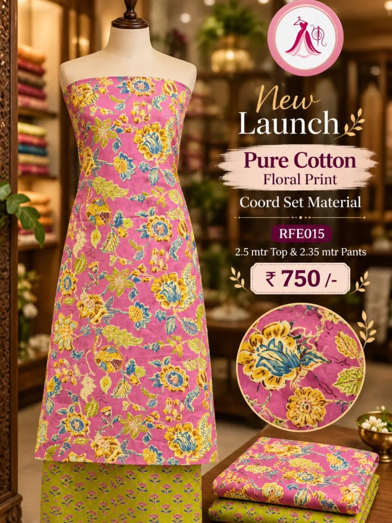 Pure Cotton Floral Design CoOrd Set Material