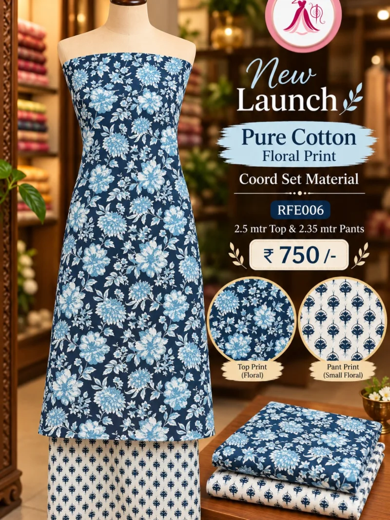 Pure Cotton Floral Design CoOrd Set Material