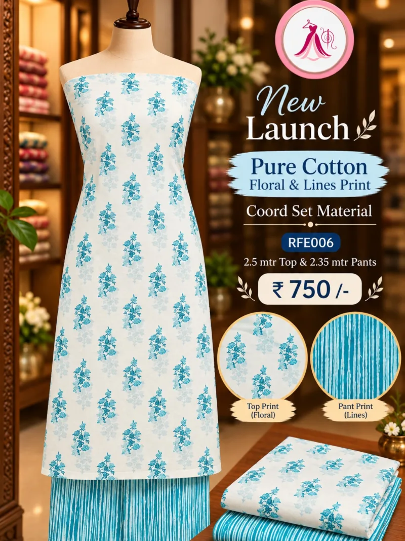 Pure Cotton Floral Design CoOrd Set Material