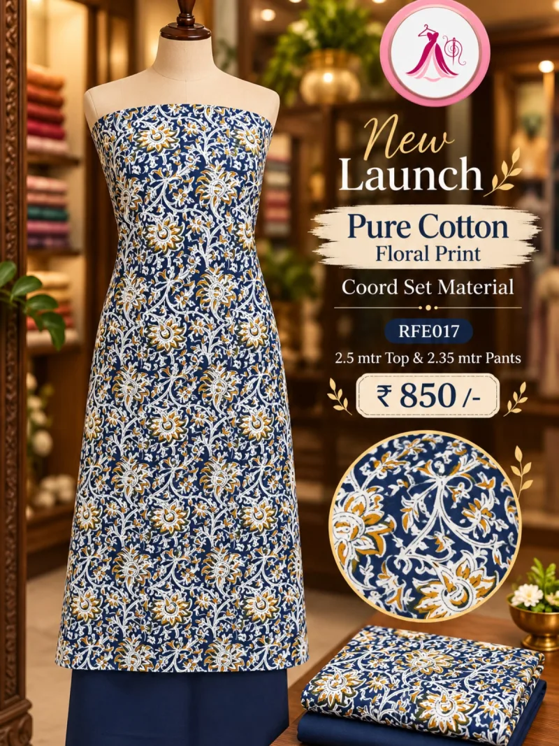 Pure Cotton Floral Design CoOrd Set Material