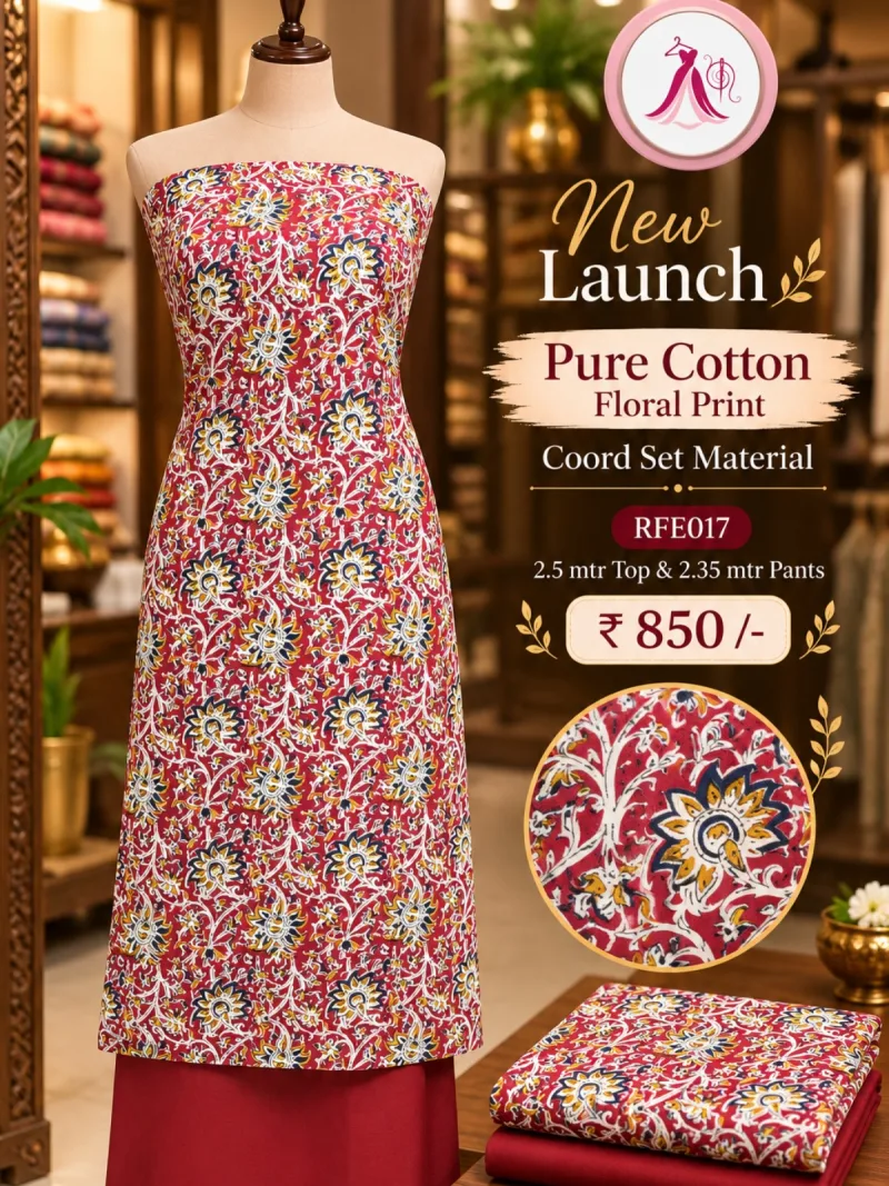 Pure Cotton Floral Design CoOrd Set Material