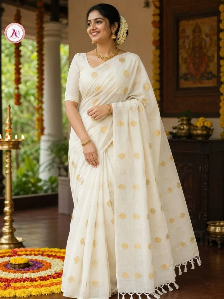 Golden Coin Butta Mul Cotton Saree