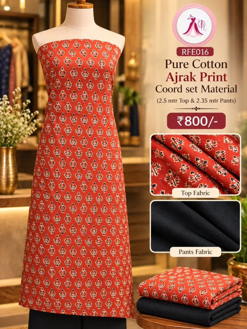 Pure Cotton Ajrak Design CoOrd Set Material