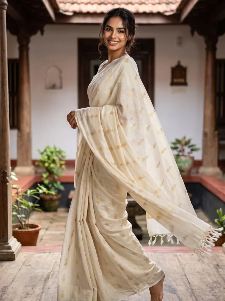 Golden Diamond Butta Mul Cotton Saree