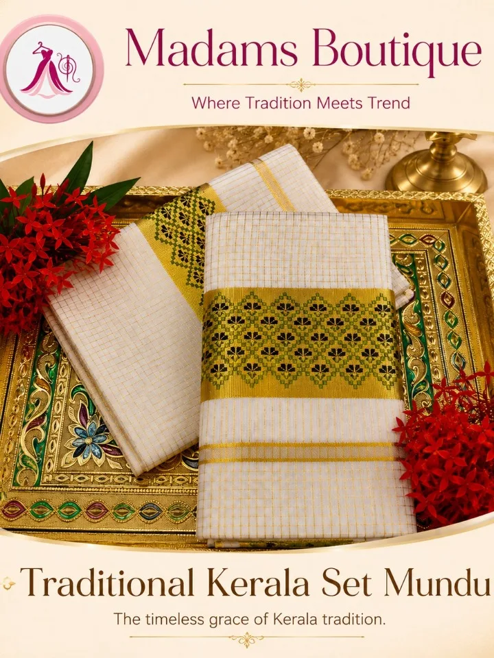 Golden Floral Zari Kerala Set Mundu