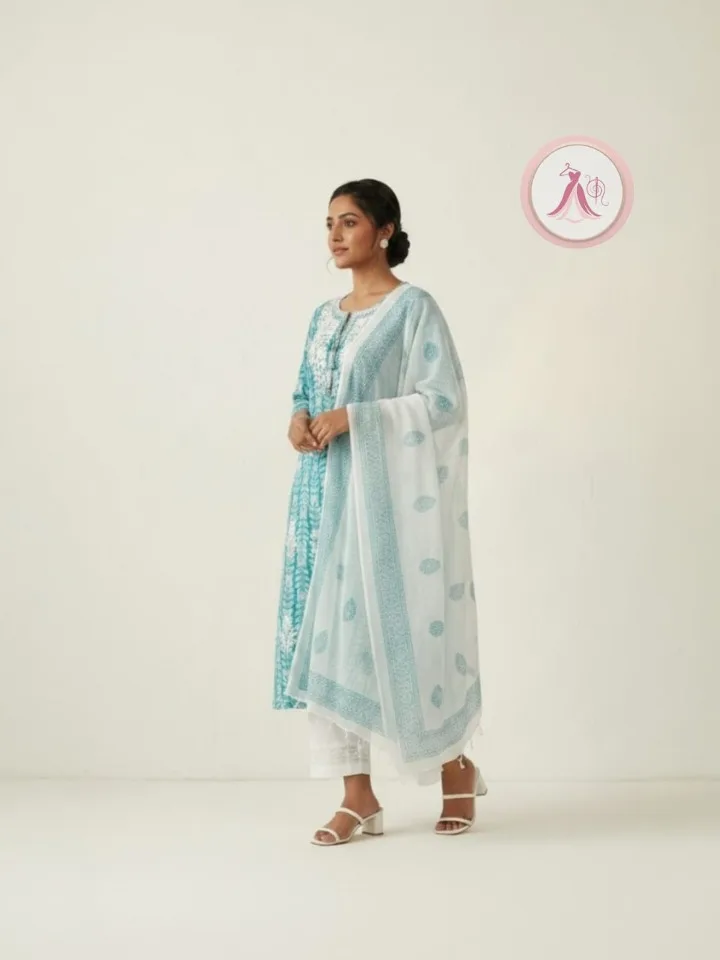 Aqua Floral Embroidered Salwar Set