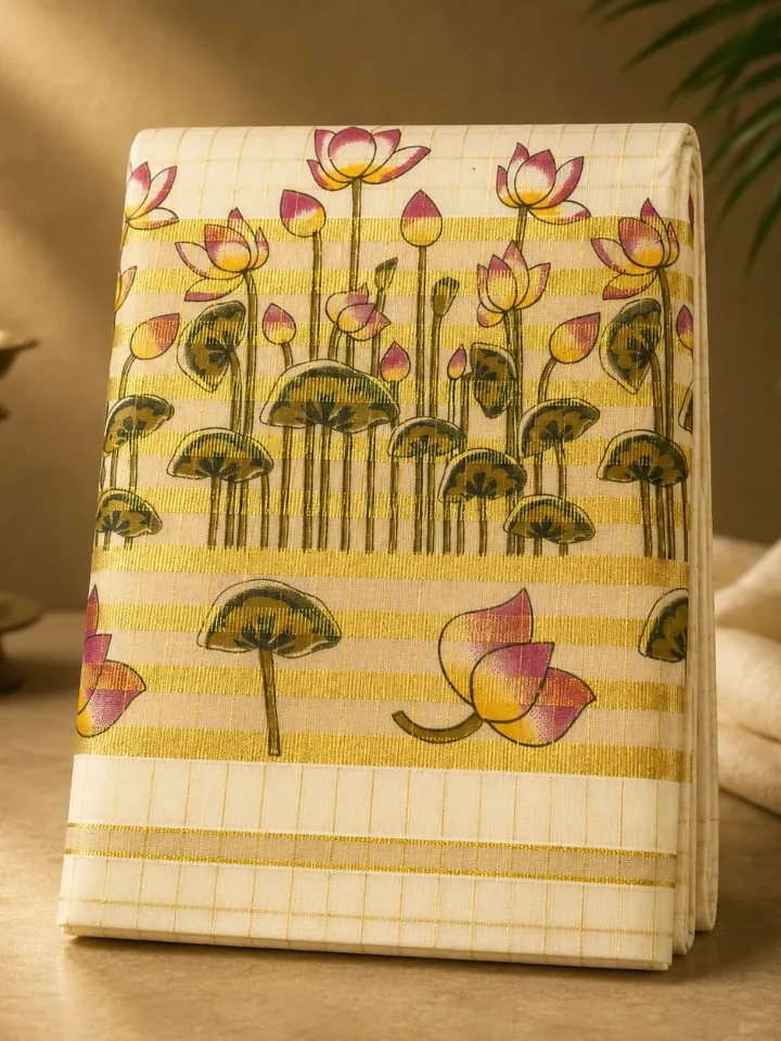 Lotus Garden Zari Kerala Set Saree