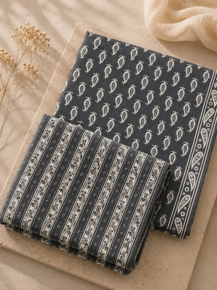 Jaipur Cotton Black Block Print 3-Piece Suit Set