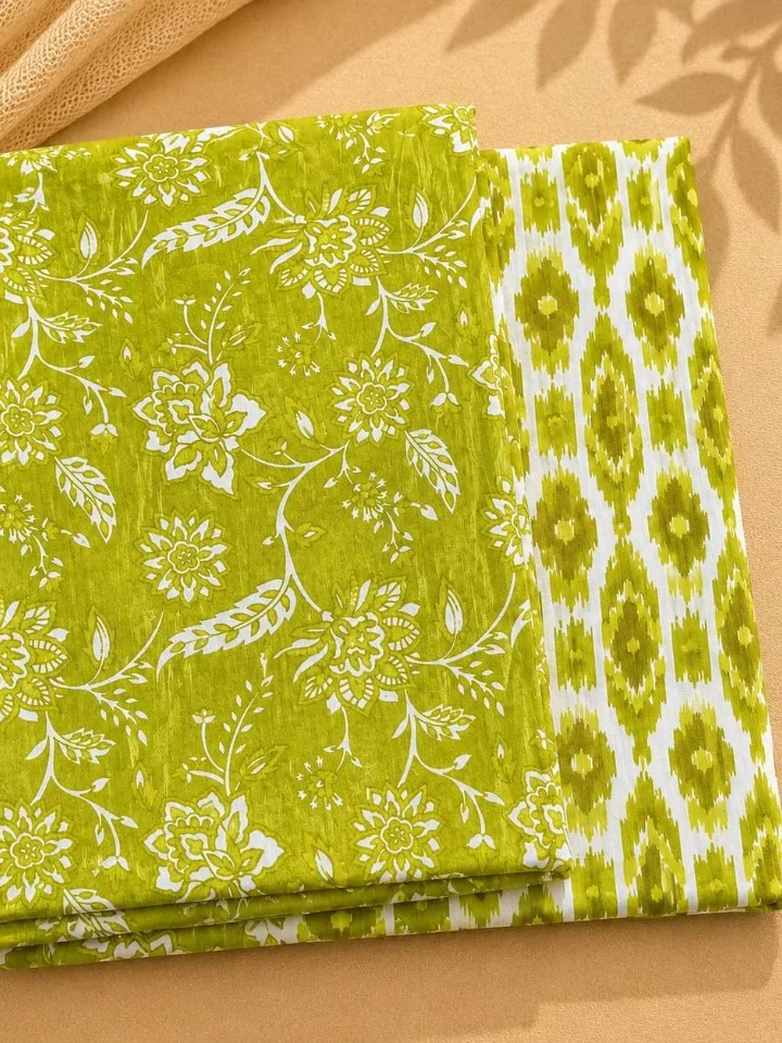Jaipur Cotton Lime Floral 3-Piece Suit Set