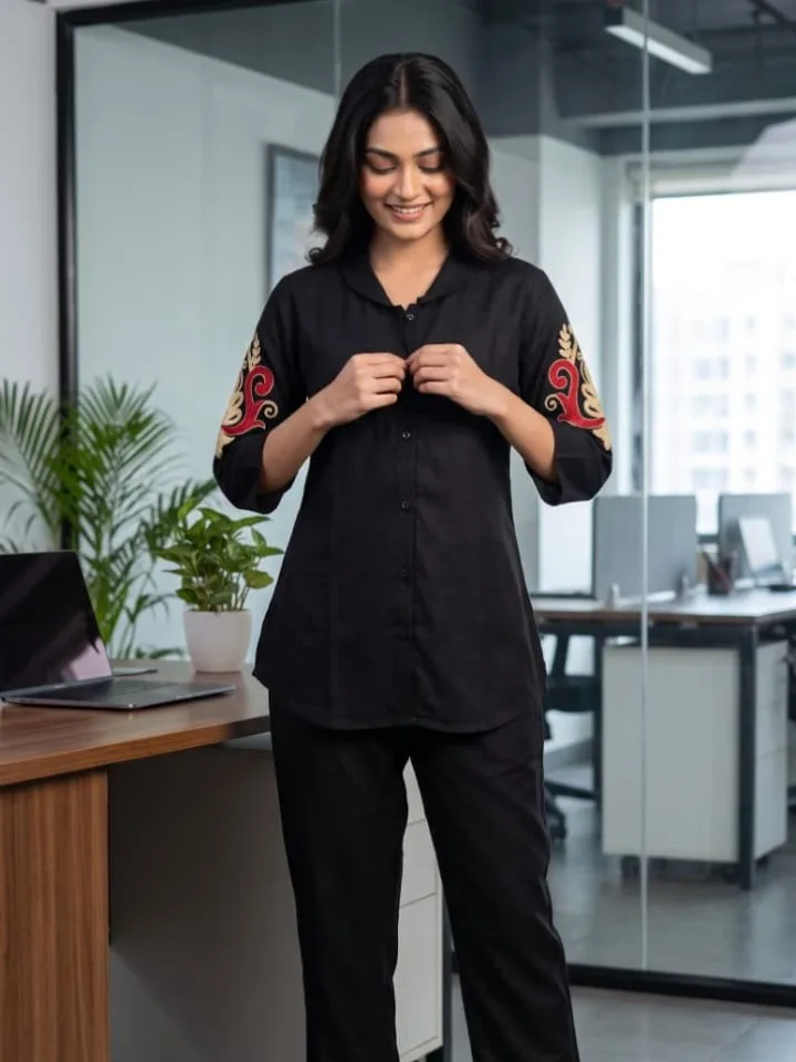Black Embroidered Co-ord Set