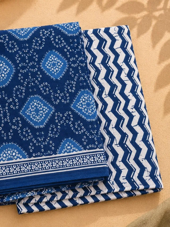 Jaipur Cotton Indigo Bandhani 3-Piece Suit Set