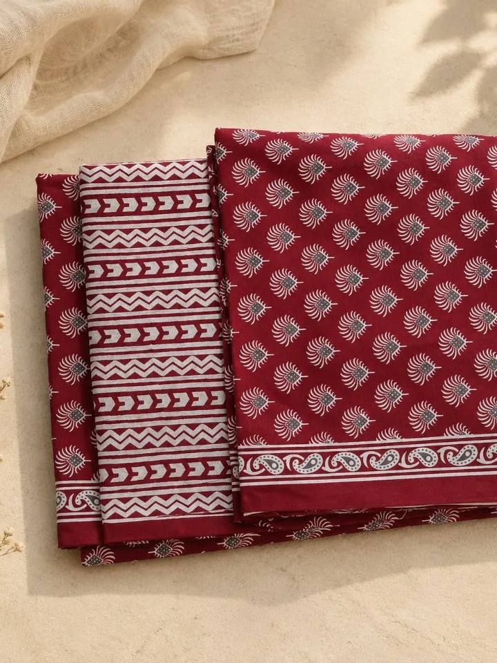 Jaipur Cotton Maroon Block Print 3-Piece Set