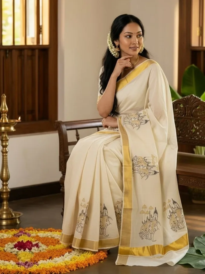Gajamela Zari Border Kerala Set Saree