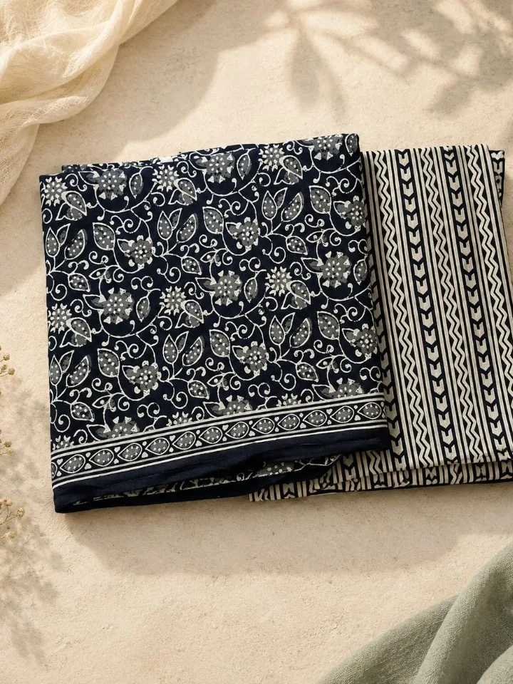 Jaipur Cotton Black Floral Block Print 3-Piece Set