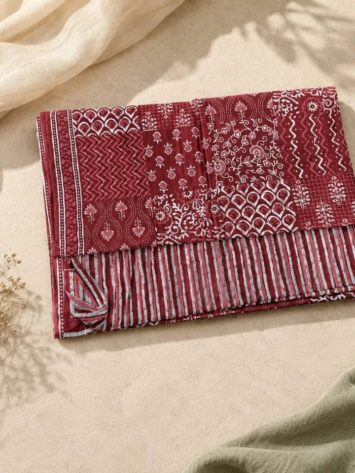 Jaipur Cotton Brick Red Patch Print 3-Piece Set