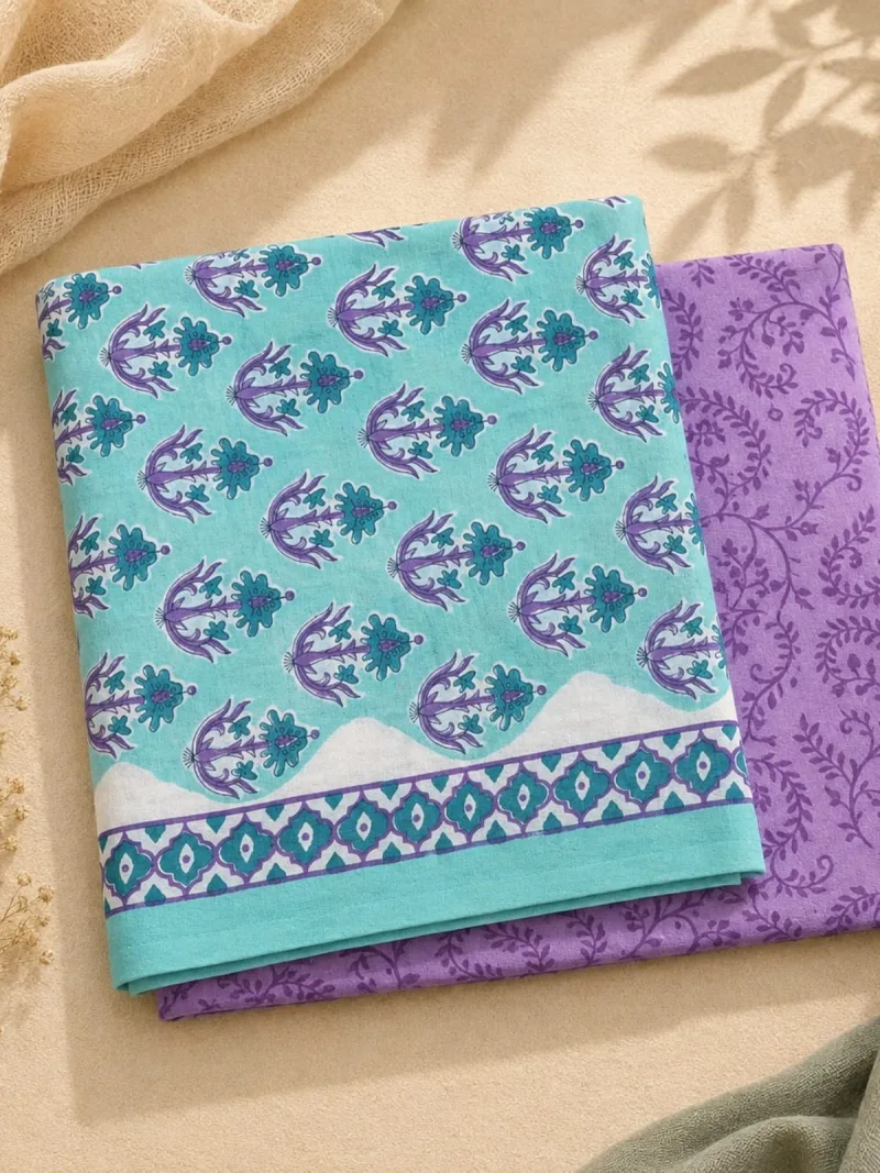 Aqua & Purple Floral Print 3-Piece Suit Set