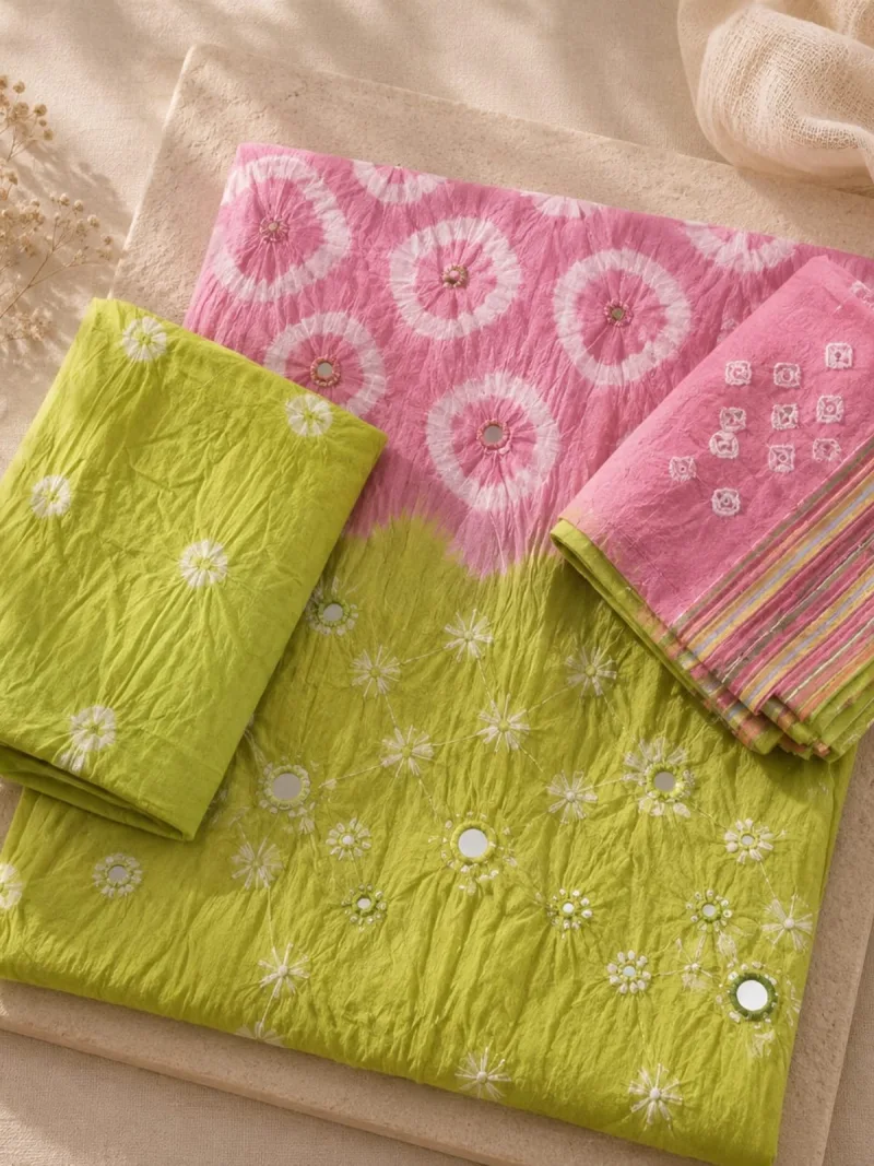 Lime & Pink Mirror Work 3-Piece Suit Set