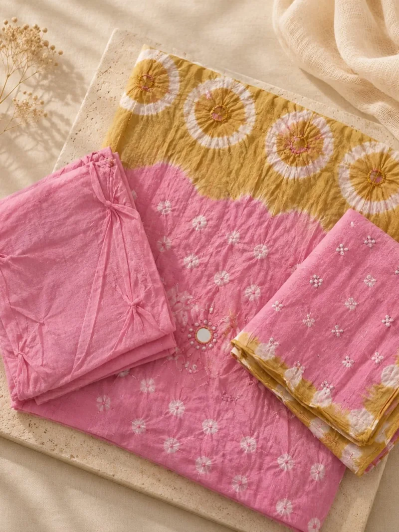 Pink & Mustard Mirror Work 3-Piece Suit Set