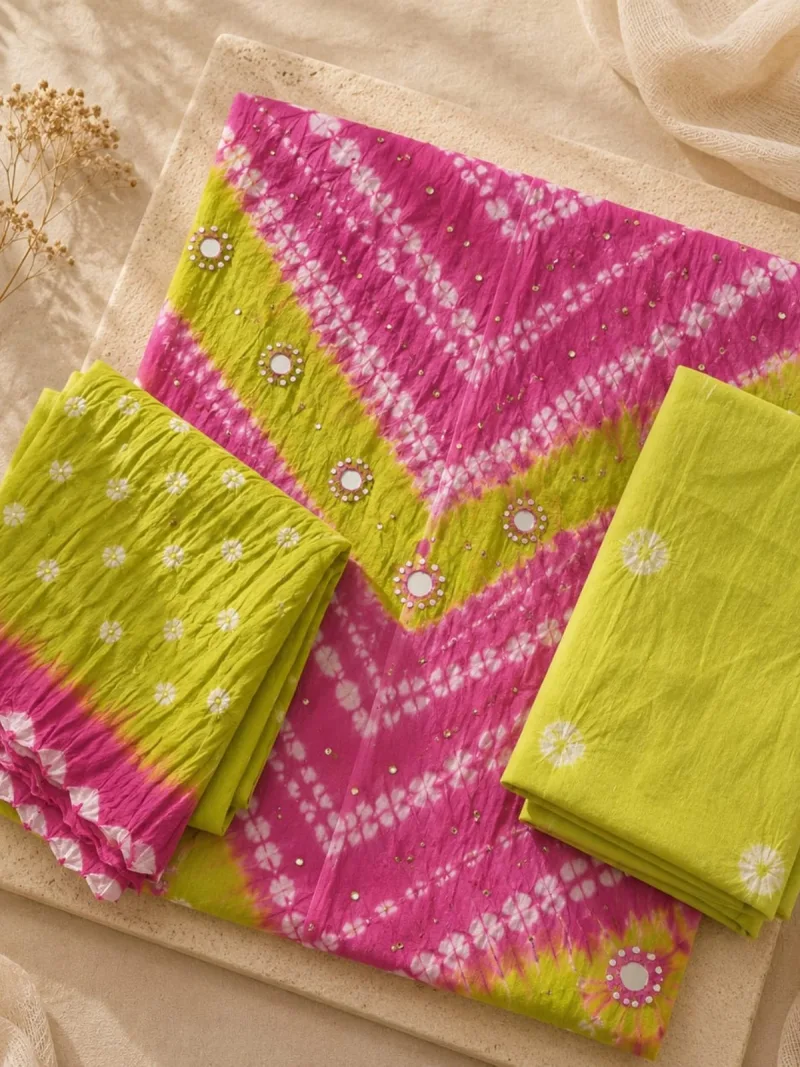 Pink & Lime Mirror Work 3-Piece Suit Set