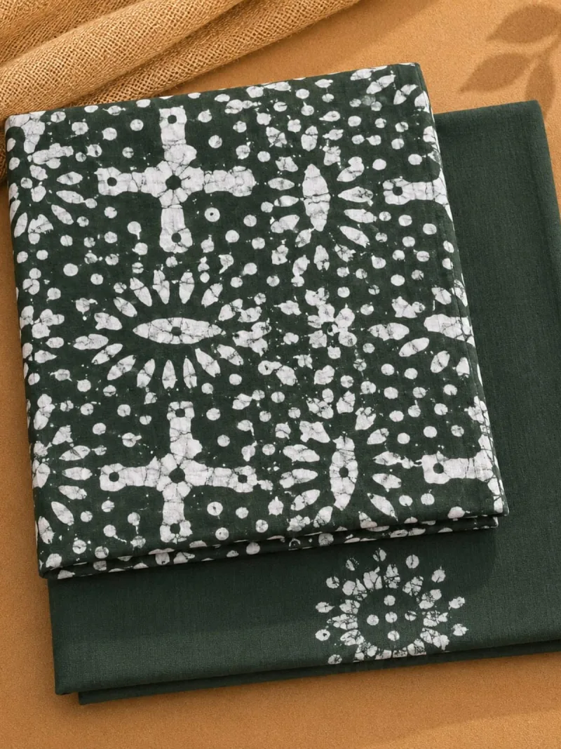 Forest Green Batik 3-Piece Unstitched Suit Set