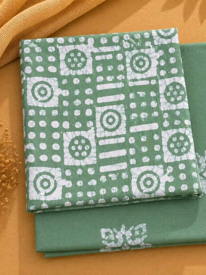 Sage Green Geometric Batik 3-Piece Suit Set