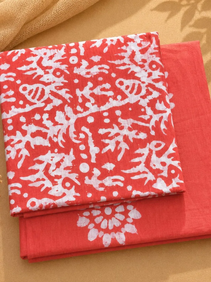Coral Red Abstract Batik 3-Piece Suit Set