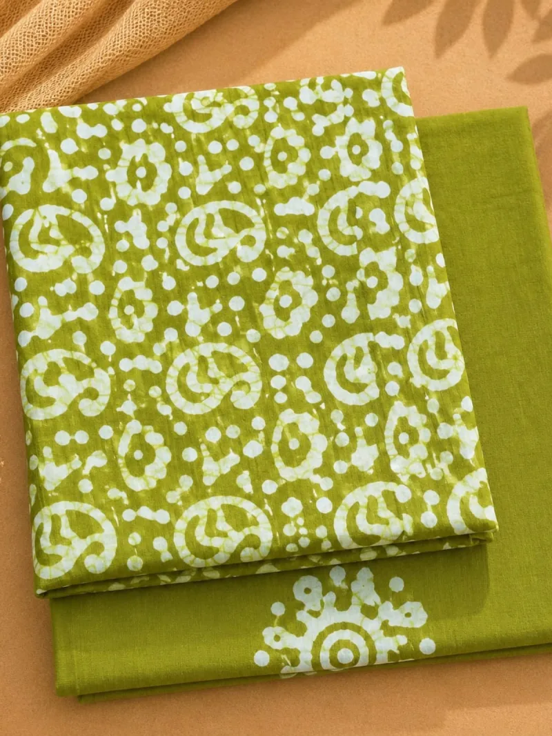 Olive Green Floral Batik 3-Piece Suit Set